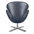 Elegant Navy Blue Leather Single Sofa With Curved Backrest Stitching Detail And Silver Metal Base