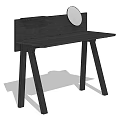 Black Modern Dressing Table with Minimalist Design and Round Mirror on Top 3d model