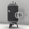 Industrial Storage Tanks Black And Blue With Sturdy Stands And Side Valves