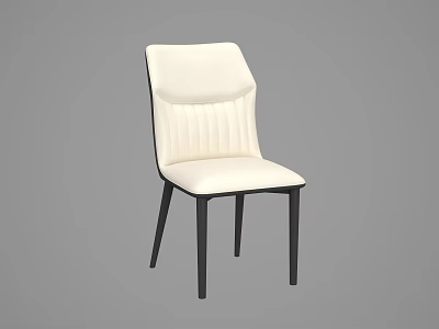 Modern Upholstered Dining Chair With White Ribbed Back And Black Legs 3d model