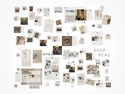 Creative Collage Wall Featuring Various Photos Paper Notes And Keep Real Text 3d model