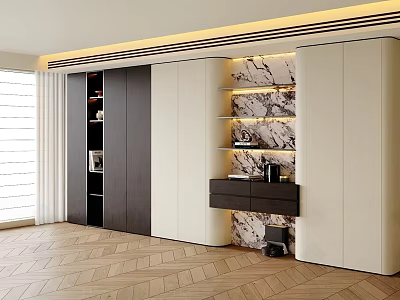 Modern Entryway Cabinet And Side Cabinet With Marble Accent And Storage Shelves 3d model