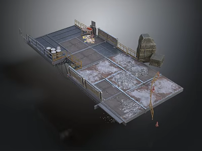 Industrial Construction Platform Structure With Metal Railings Equipment And Concrete Areas 3d model