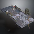 Industrial Construction Platform Structure With Metal Railings Equipment And Concrete Areas