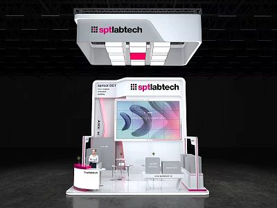 Spltlabtech Exhibition Booth With Modern Design Large Branding Screen And Staff Area 3d model