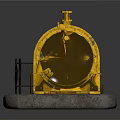 Yellow Industrial Mechanical Equipment With Large Wheels On Platform And Guardrail