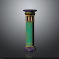 Ornate Ancient Egyptian Column With Intricate Green Purple And Gold Patterns