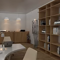 Modern Office Interior With White Bookshelves Laptop On Desk Wooden Floor And Chairs