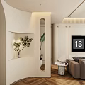 Modern Entryway Hallway Design With Light Color Walls Decorative Niche And Green Plants