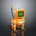 Adorable Orange Robot Cat With Mechanical Body Green Eyes Screen And Antenna