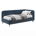 Modern Blue Upholstered Kids Daybed With Soft Bedding Pillows And Sturdy Stylish Tapered Legs