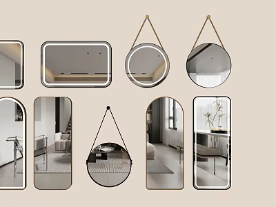 Modern Mirrors In Various Shapes For Home Interior Wall Decoration 3d model