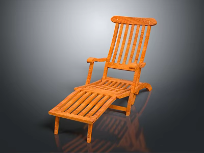 Comfortable Orange Wooden Lounge Chair With Relaxing Ottoman Design For Patio 3d model