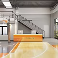 Spacious Basketball Gym Interior With Wooden Flooring Hoops And Balls