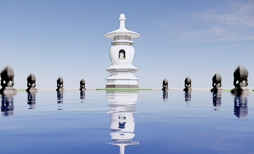 Chinese White Pagoda Buddhist White Pagoda 3d model