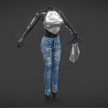 Mannequin Wearing Silver Sequin Halter Top And Blue Distressed Jeans With Transparent Handbag