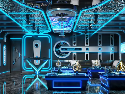 Neon Lit Modern KTV Interior With Futuristic Design Sofas And Tables 3d model