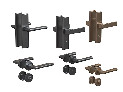 Stylish Door Handles in Various Designs and Black Brown Colors for Home Doors 3d model