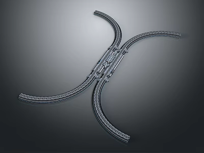 Railway Track Crossing Equipment With Metal Structure And Curved Rails 3d model