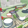Modern Commercial Complex With Large Digital Screen Landscaped Gardens And Pedestrian Areas