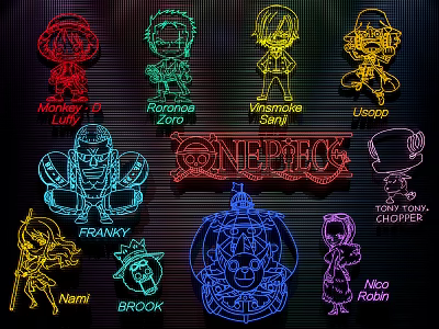 One Piece Character Neon Decorative Lights With Luffy Zoro Sanji And Others 3d model