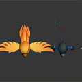Two Cartoon Bird Like Creatures With Yellow Flame Wings And Blue Beak In Blue Clothing