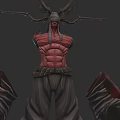 Detailed Red Skinned Muscular Creature Character With Horns Wings And Dark Pants