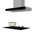 Modern Kitchen Appliances Featuring Range Hood Gas Stove And Cooking Pot