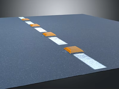 A Row Of Orange And White Speed Bumps On Black Road Surface 3d model