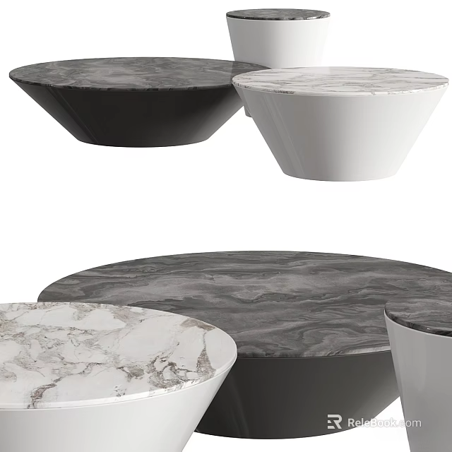Luxury Modern Round Coffee Tables with Black and White Marble Tops for Living Room 3d model 