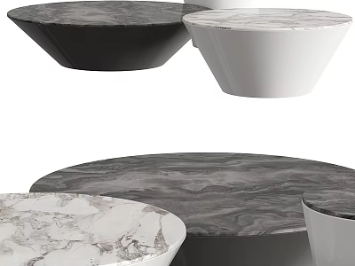 Luxury Modern Round Coffee Tables with Black and White Marble Tops for Living Room 3d model