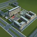 Modern Office Building Complex Featuring Green Lawns Surrounding Roads And Open Space 3d model