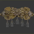 Ornate Gold Floral Hair Accessory With Crystal Tassels And Decorative Gems