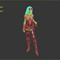 Game Movie Character Female With Red Headband Long Hair Blue Yellow Costume Holding Sword Boots