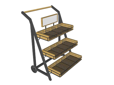 Three Tier Rolling Cart With Metal Frame Wooden Trays And Display Board 3d model