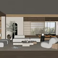 Modern Living Room Interior With White Sofas Wooden Screen And Green Plant