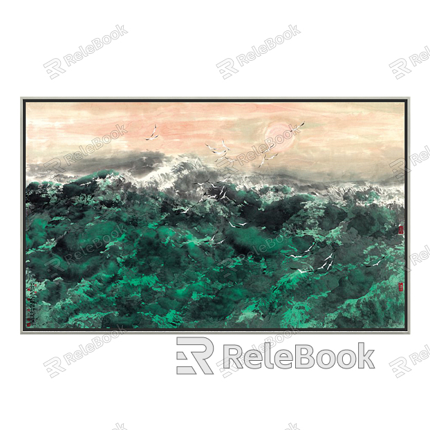 Modern landscape painting simple green model