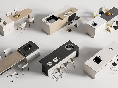 Bar Counter Designs With Different Modern Styles And Matching Stools 3d model
