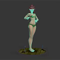 Game Movie Female Character In Black Bikini On Green Circular Platform With Gray Background