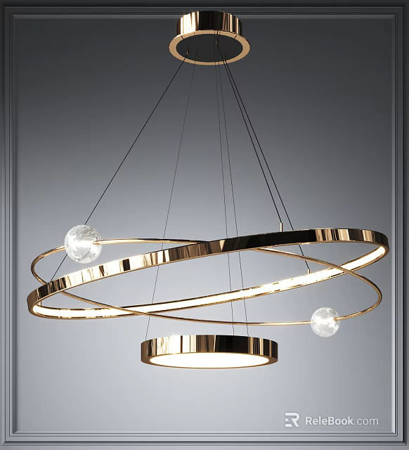 Sleek Modern Chandelier Featuring Intertwined Metal Rings And Clear Glass Bulbs 3d model 