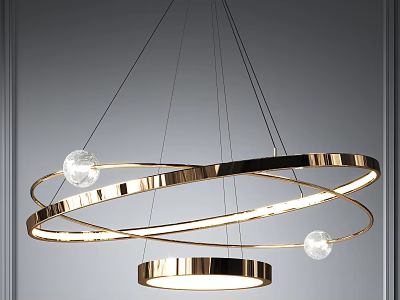 Sleek Modern Chandelier Featuring Intertwined Metal Rings And Clear Glass Bulbs 3d model