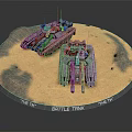 Two Battle Tanks Displayed On Circular Sandy Base With Dry Grass And Label 3d model