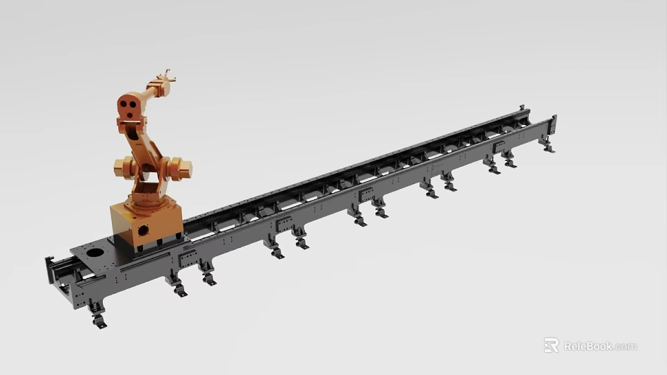 Industrial Robotic Arm Mounted on Long Black Track System for Manufacturing Automation 3d model 