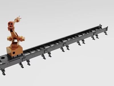 Industrial Robotic Arm Mounted on Long Black Track System for Manufacturing Automation 3d model