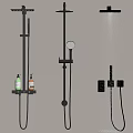 Modern Black Shower Systems With Rain Shower Head Handheld Sprayer And Shelf Holding Bath Products