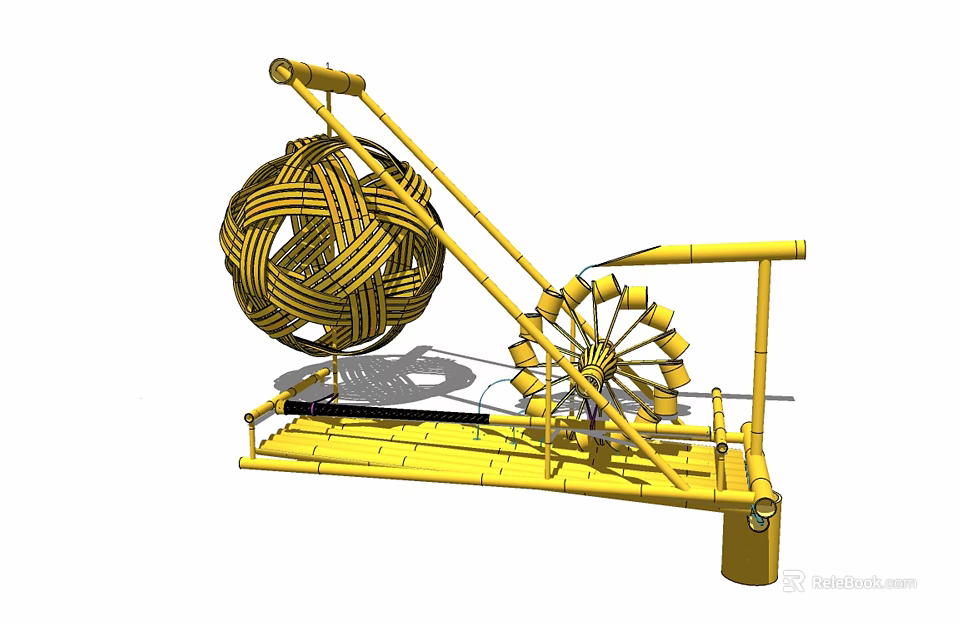 Rural Landscape With Traditional Yellow Farm Irrigation Water Lifting Tool Structure 3d model 
