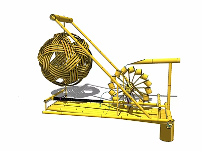 Rural Landscape With Traditional Yellow Farm Irrigation Water Lifting Tool Structure 3d model