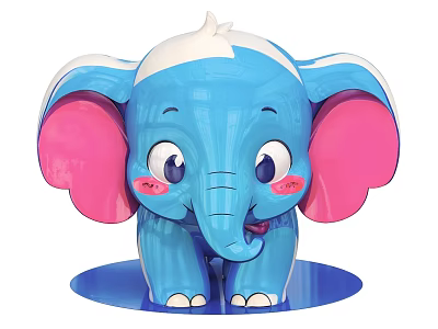 Cute Blue Elephant Toy With Pink Ears White Forehead And Blush Cheeks 3d model