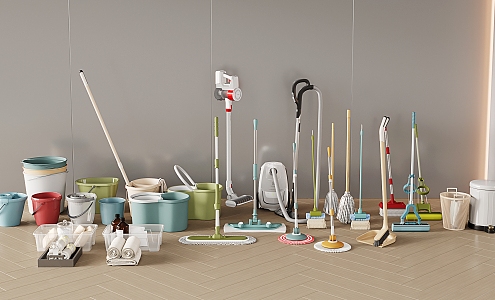 Modern mop bucket mop bucket broom trash can vacuum cleaner cleaning utensils bathroom supplies 3d model