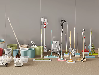 Modern mop bucket mop bucket broom trash can vacuum cleaner cleaning utensils bathroom supplies 3d model